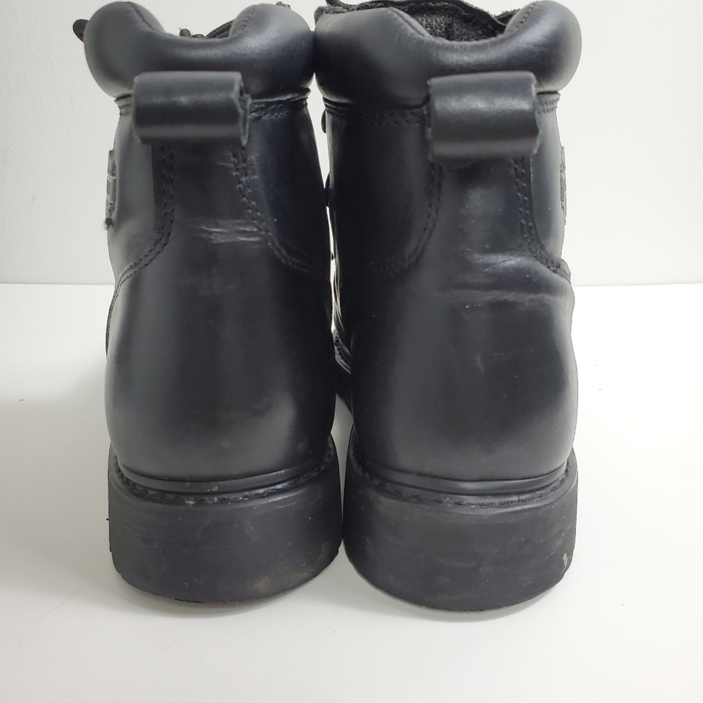 Harley Davidson Classic Black Leather Metal Logo Lace Up Motorcycle Boots - Picture 5 of 9